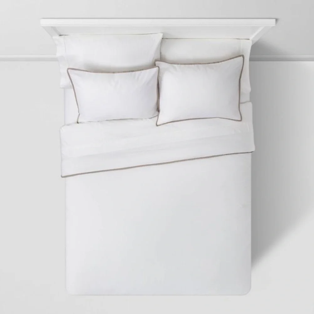 Threshold Hotel Border Frame Bedding Collection Queen White/Birch Border